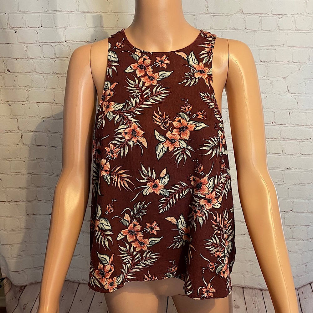 BDG burgundy floral racer back top boho size medium